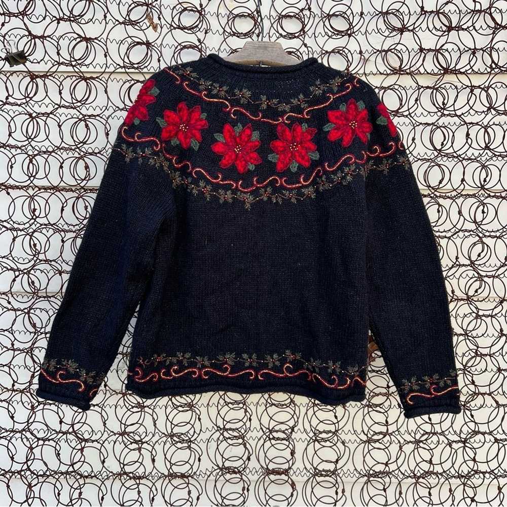 Vintage poinsettia embroidered zip ugly holiday C… - image 3