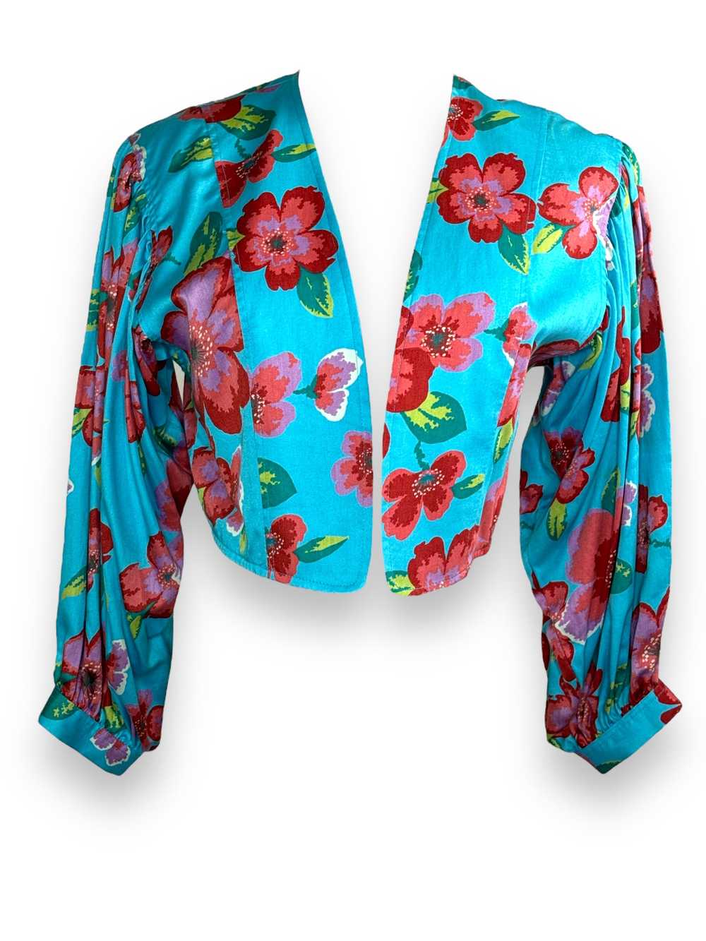 1990s Kenzo Paris Blue Floral Cropped Jacket - image 1