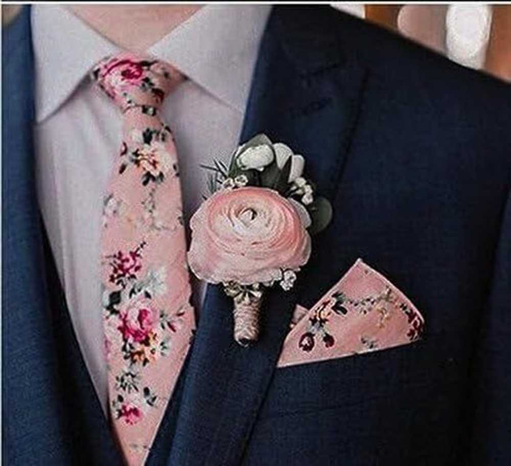 Cotton Necktie + pocket square + cufflinks Floral… - image 2