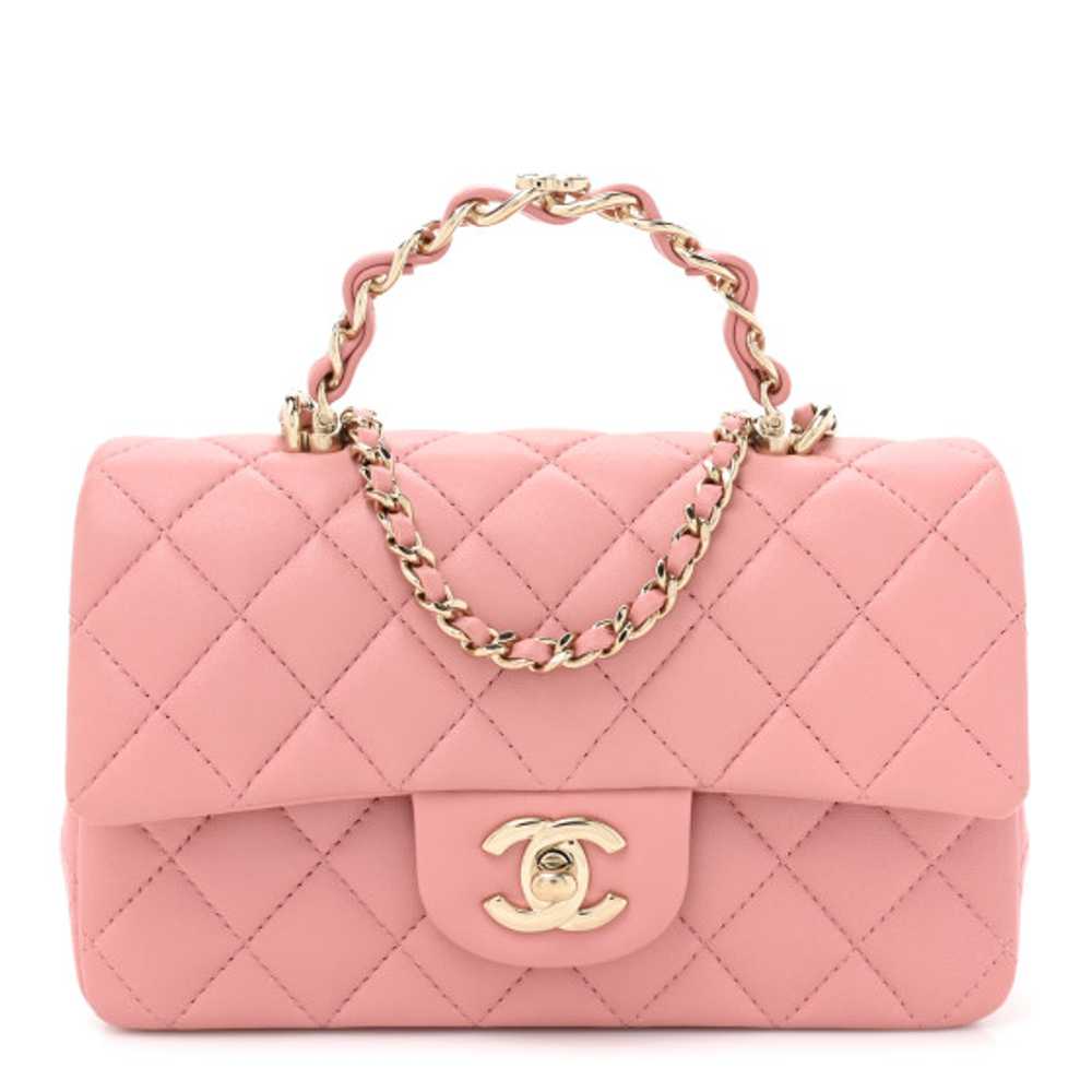 CHANEL Lambskin Quilted Mini Chain Top Handle Rec… - image 1