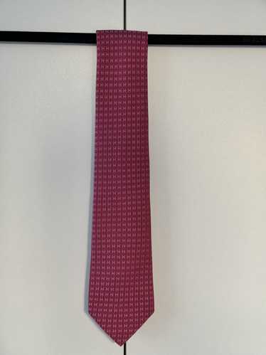 Hermes Pink Faconnee H Silk Tie