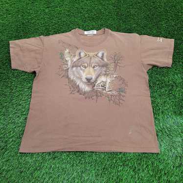 Other Vintage 90s Wolf Shirt 2XL 25x28 Faded Brown - image 1