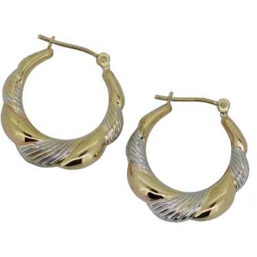 14k Two Tone Gold Twisted Hollow Hoops