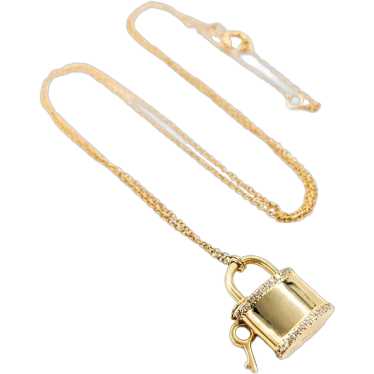 Lock & Key Elegance: 14k Yellow Gold Diamond Pend… - image 1