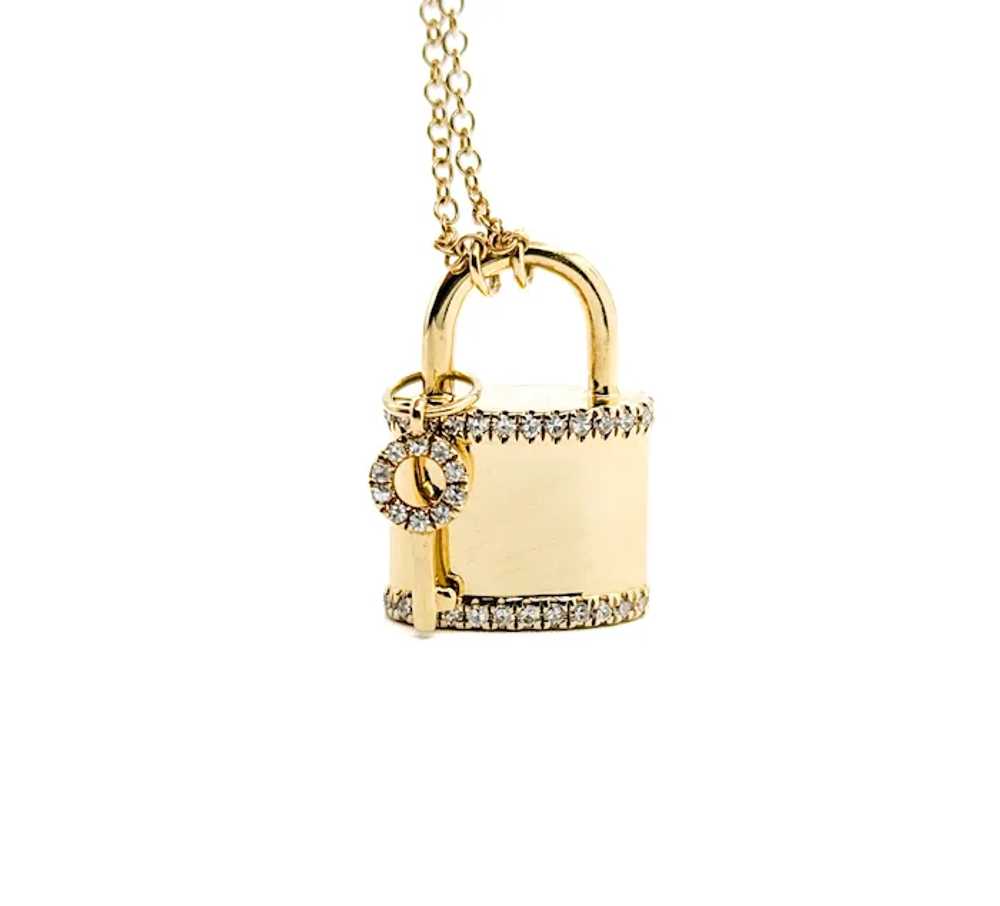 Lock & Key Elegance: 14k Yellow Gold Diamond Pend… - image 2