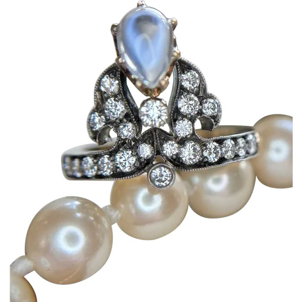 Antique Moonstone and Diamond Silver topped 18k Y… - image 1