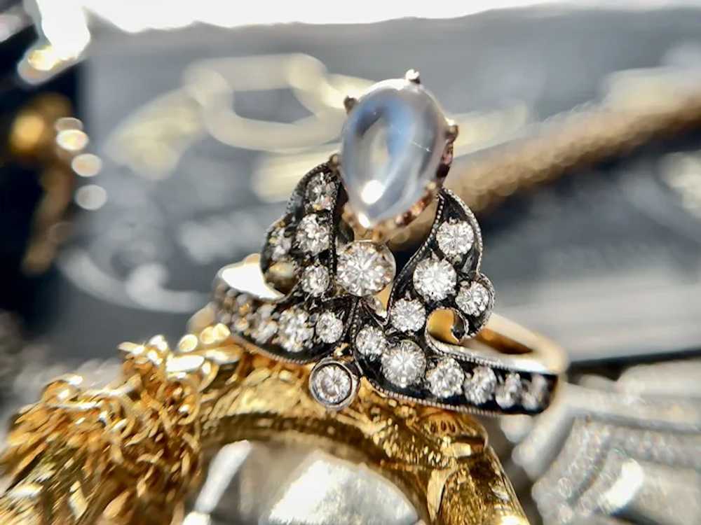 Antique Moonstone and Diamond Silver topped 18k Y… - image 8