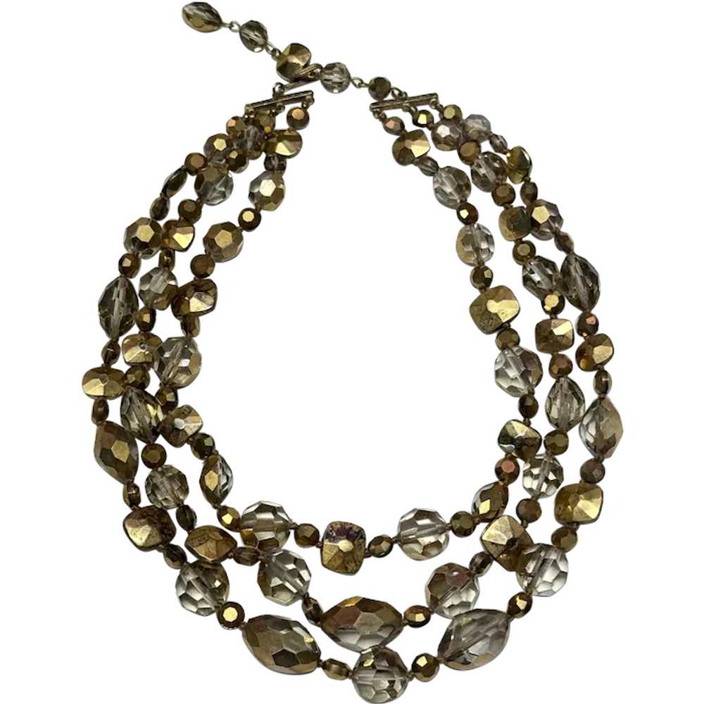 Vintage Gold Multi Strand Beaded Necklace - image 1