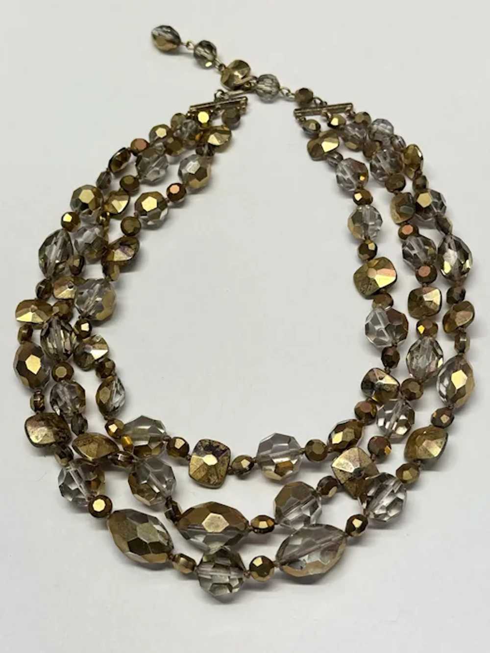 Vintage Gold Multi Strand Beaded Necklace - image 2