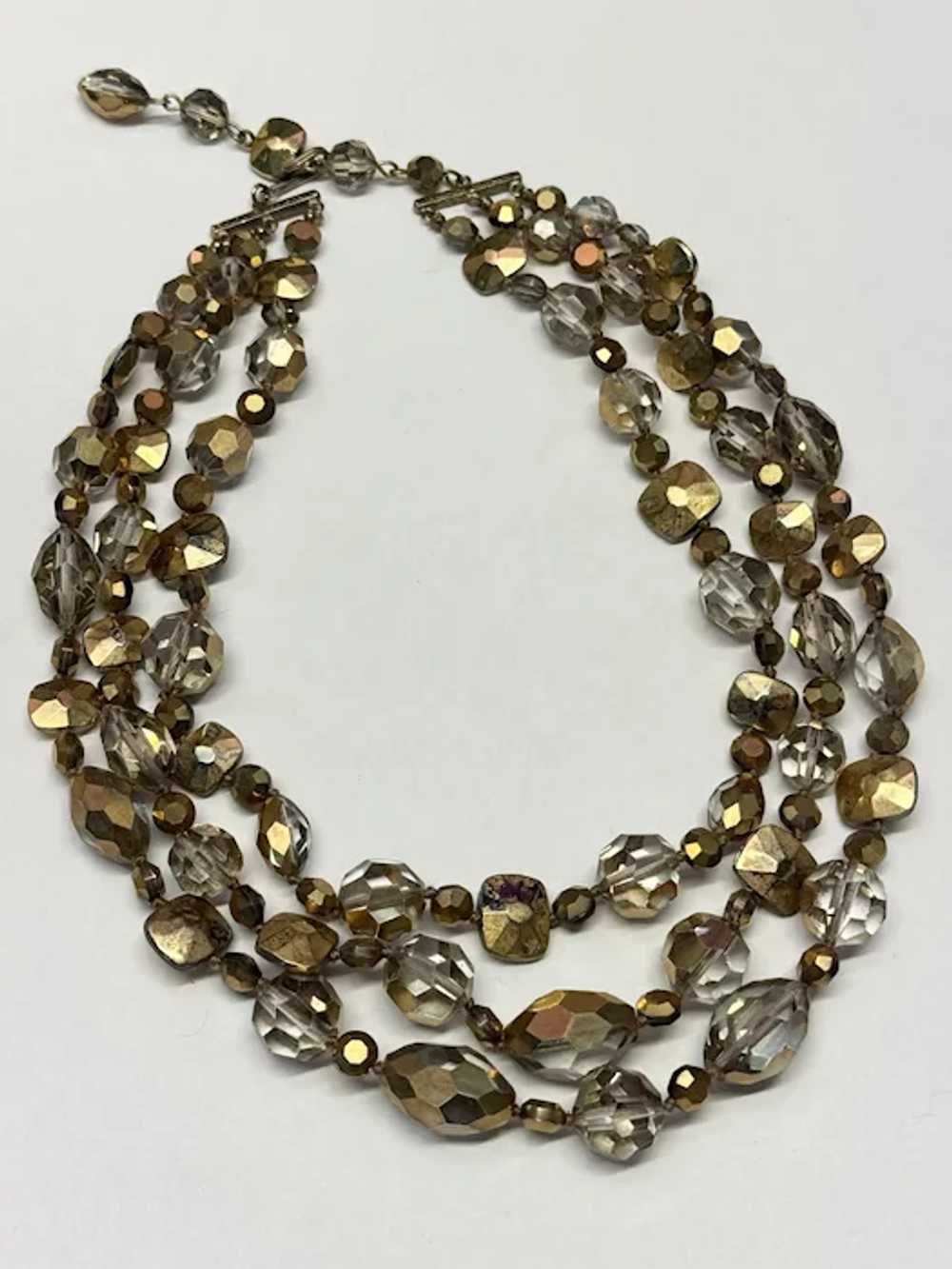 Vintage Gold Multi Strand Beaded Necklace - image 3