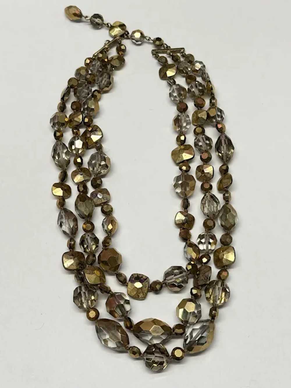 Vintage Gold Multi Strand Beaded Necklace - image 4