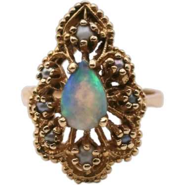 Natural Opal & Seed Pearl Vintage Ring 14K