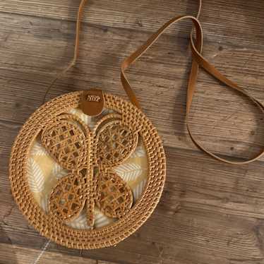 Round Rattan Woven Bag butterfly Retro Rattan Wove