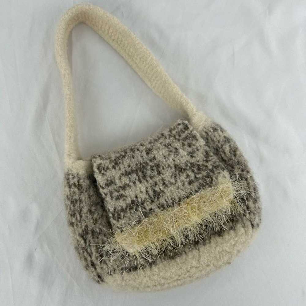 Vintage Wool Felt Grey and Cream Shoulder Bag - image 1