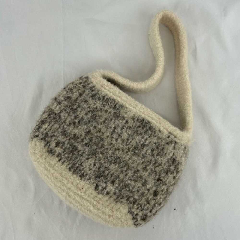 Vintage Wool Felt Grey and Cream Shoulder Bag - image 2