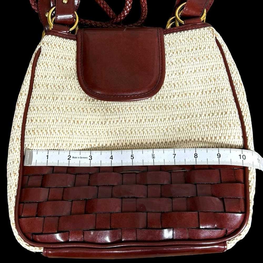 Vintage leather woven wicker  burgundy leather cr… - image 11