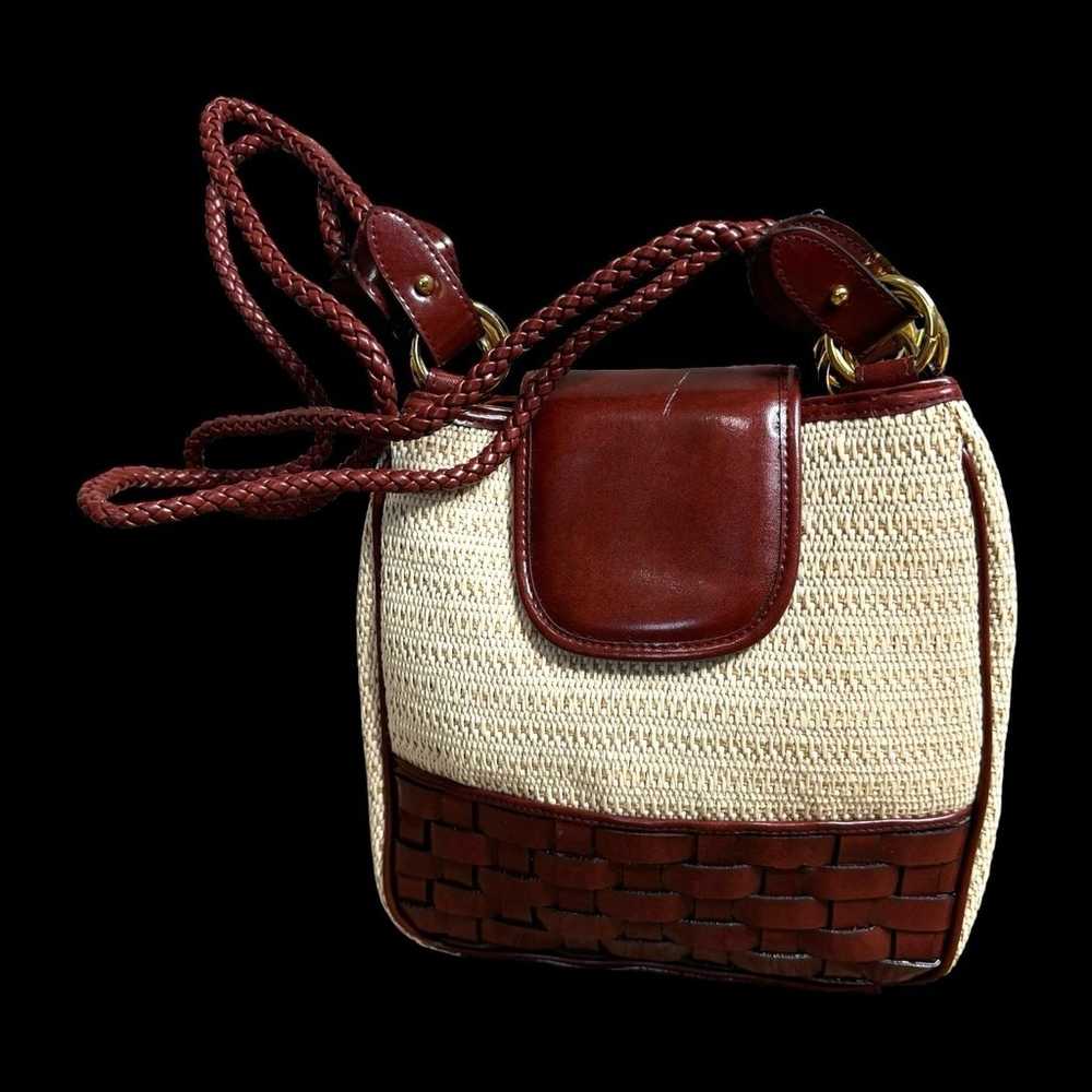 Vintage leather woven wicker  burgundy leather cr… - image 4