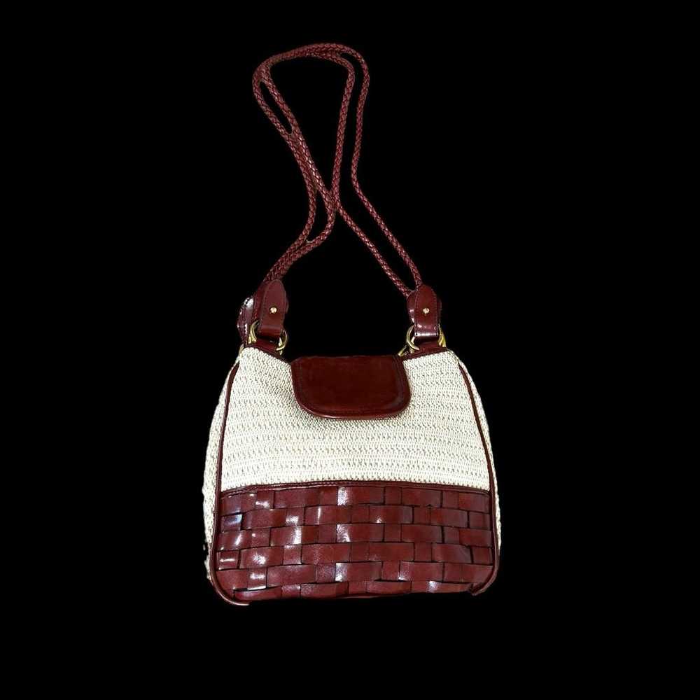 Vintage leather woven wicker  burgundy leather cr… - image 9