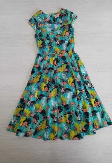 90's Banned Dress Blue Multi Flamingo Print