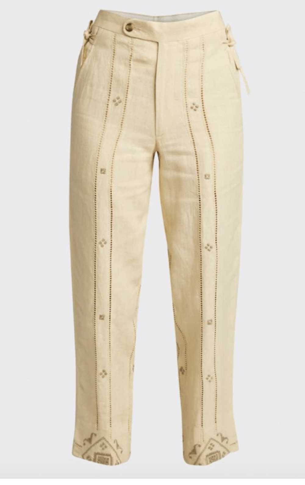 Bode emblem ladder-stitch side-tie linen trousers - image 3