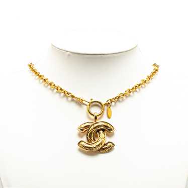 Gold Chanel Gold Plated CC Quilted Pendant Neckla… - image 1