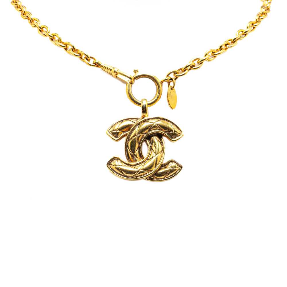 Gold Chanel Gold Plated CC Quilted Pendant Neckla… - image 2