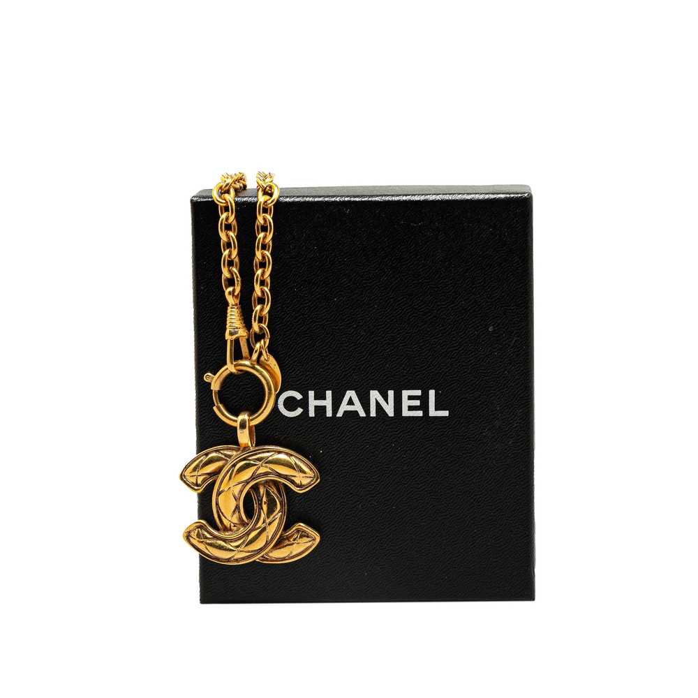 Gold Chanel Gold Plated CC Quilted Pendant Neckla… - image 5