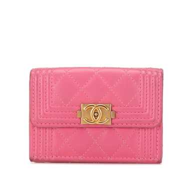 Pink Chanel Lambskin Boy Flap Compact Wallet - image 1