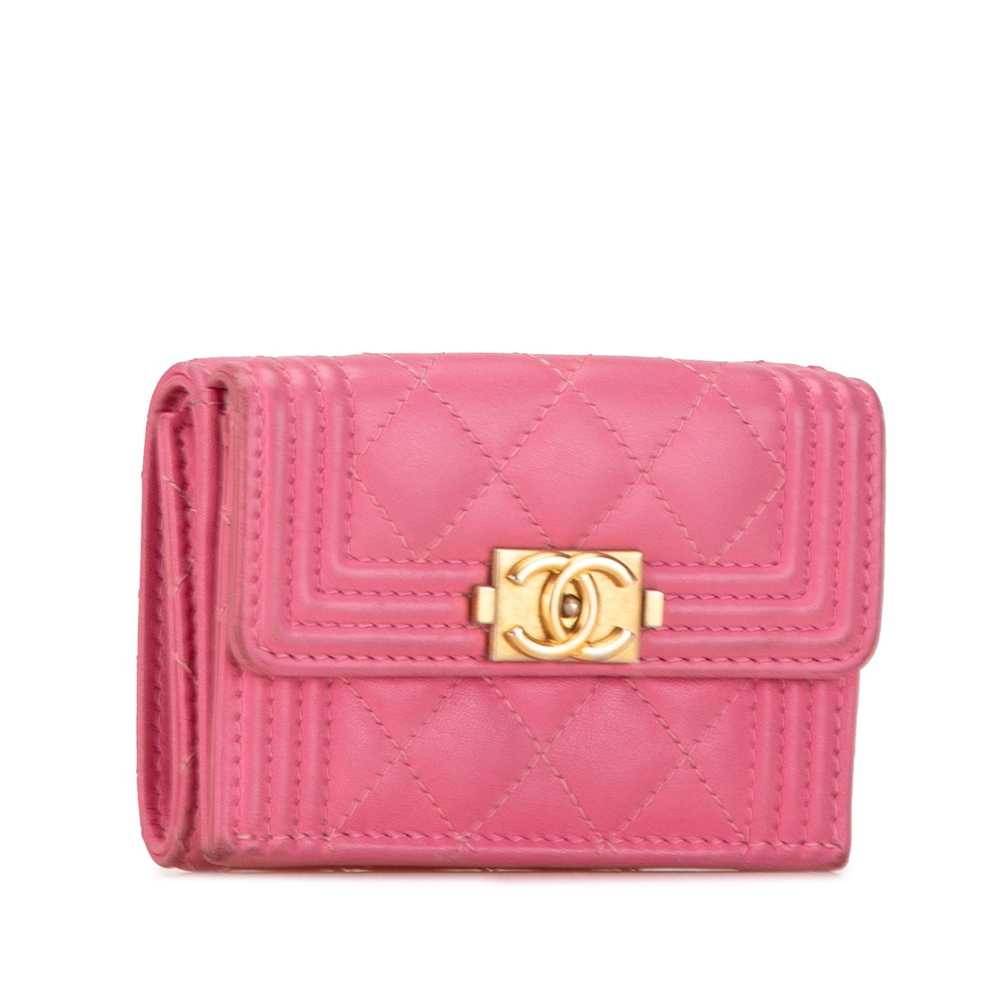 Pink Chanel Lambskin Boy Flap Compact Wallet - image 2