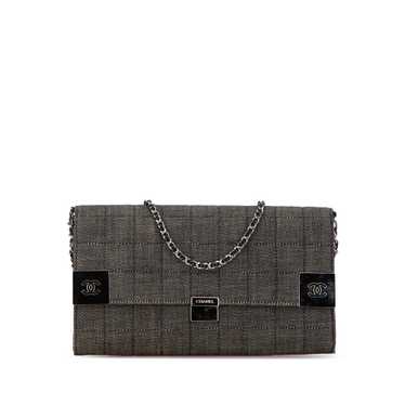 Gray Chanel Denim Choco Bar Chain Flap Shoulder Ba