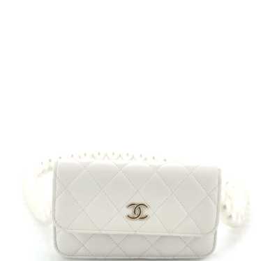 CHANEL Pearl Strap Clutch with Chain Quilted Calfs