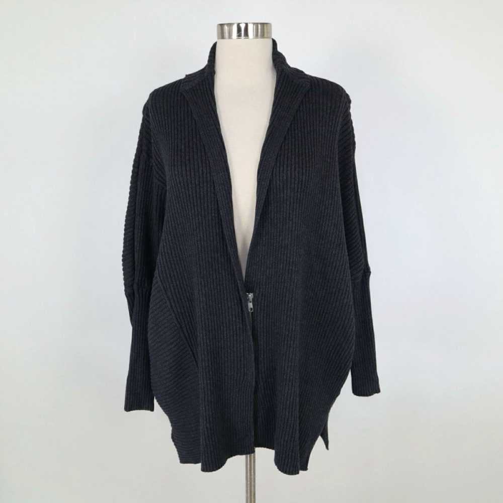 Vintage Small Charcoal Gray Rib Knit Zip Oversize… - image 1