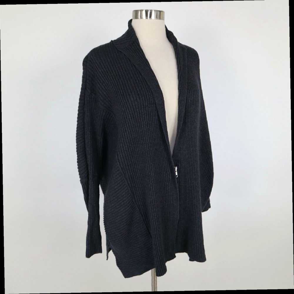 Vintage Small Charcoal Gray Rib Knit Zip Oversize… - image 3