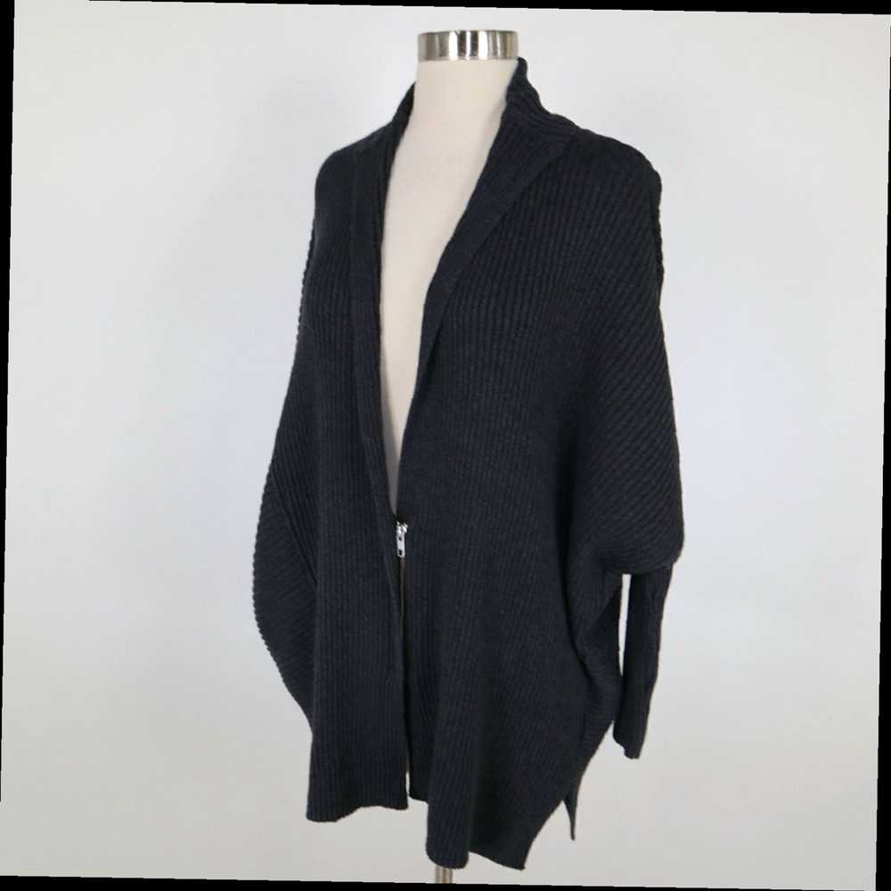 Vintage Small Charcoal Gray Rib Knit Zip Oversize… - image 6