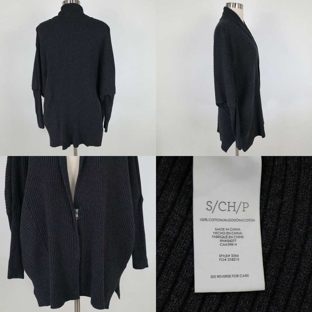 Vintage Small Charcoal Gray Rib Knit Zip Oversize… - image 8