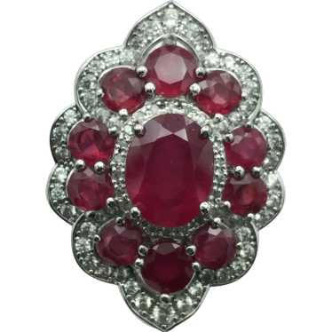 Sterling Silver Ruby and White Zircon Ring