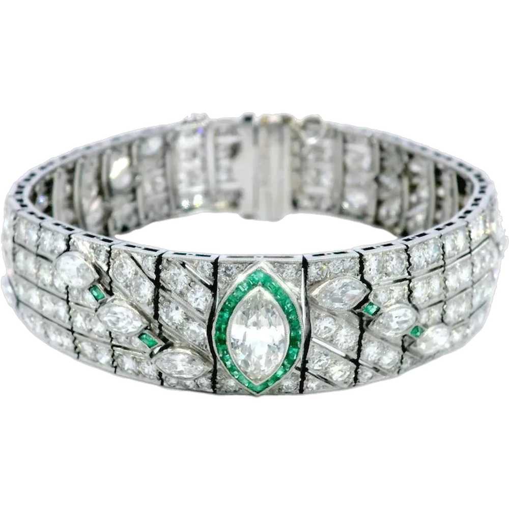 Art Deco Circa 1920 Diamond and Emerald Platinum … - image 1