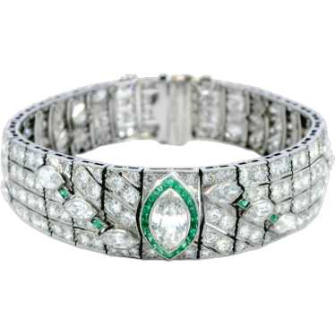 Art Deco Circa 1920 Diamond and Emerald Platinum … - image 1