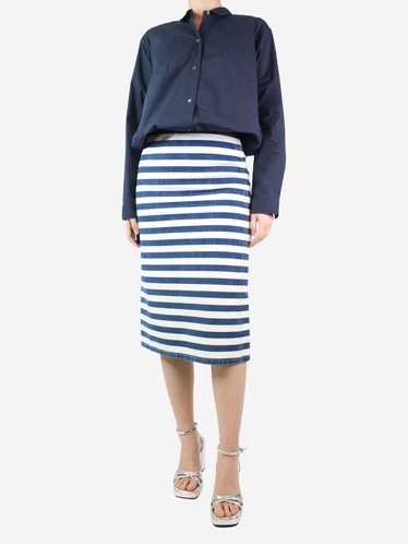 Prada Blue and cream striped denim midi skirt - s… - image 1