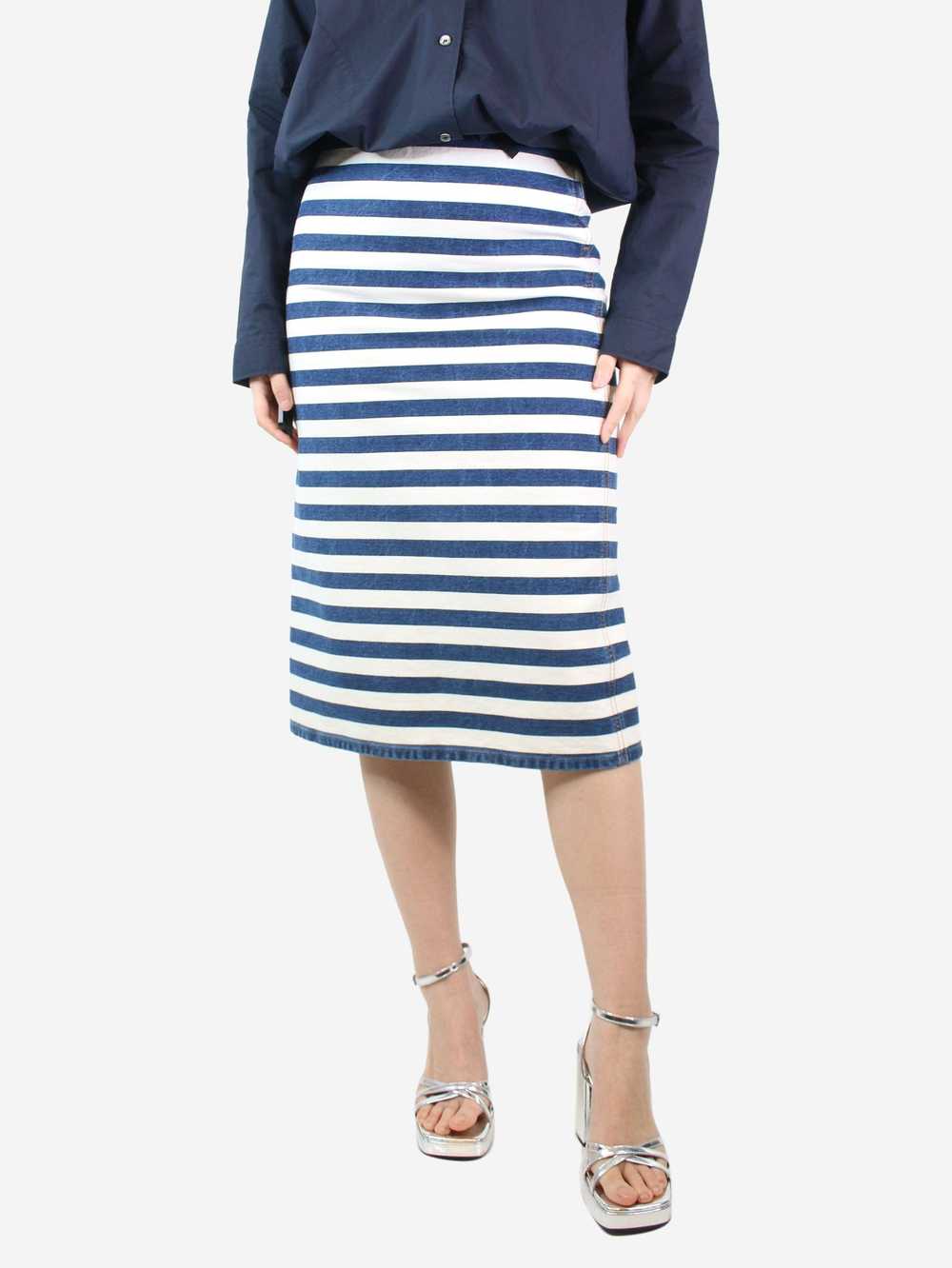 Prada Blue and cream striped denim midi skirt - s… - image 3