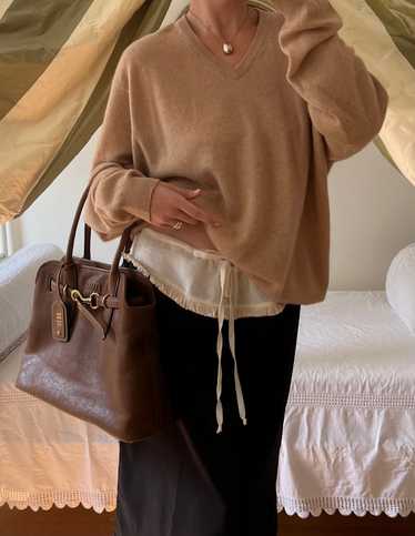 Vintage Camel Cashmere V Neck Sweater