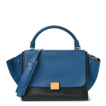 CELINE Smooth Calfskin Suede Small Trapeze Deepsea