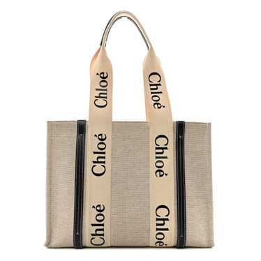 CHLOE Cotton Calfskin Medium Woody Ribbon Tote Wh… - image 1