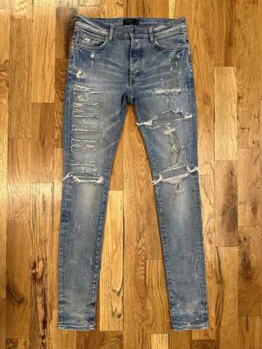 Amiri Amiri Distressed Side Spell Blue Denim Jeans