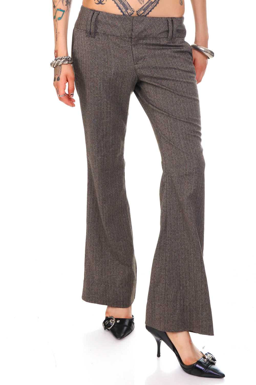 Vintage Y2K Herringbone Flared Trousers - M - image 1