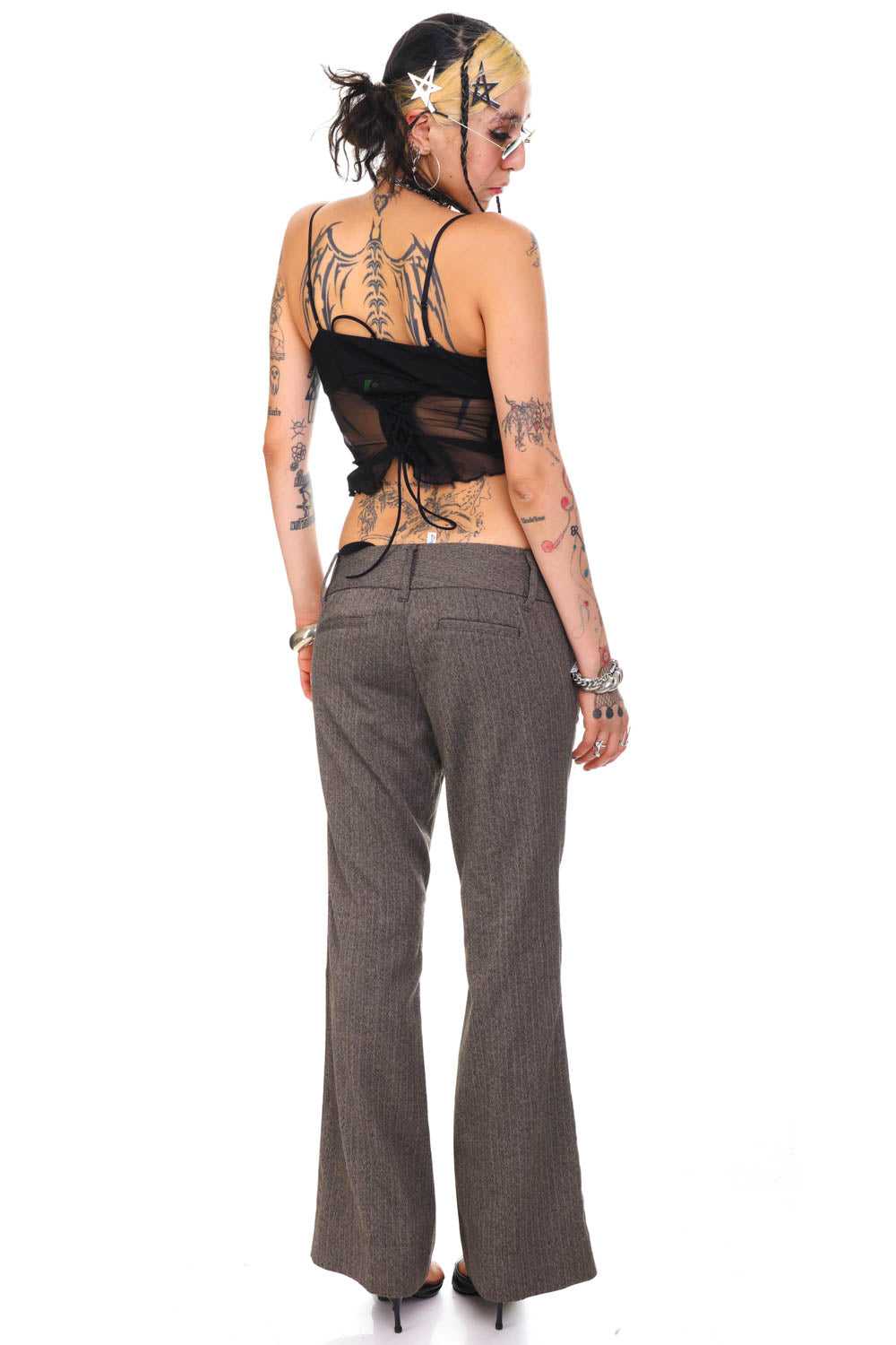 Vintage Y2K Herringbone Flared Trousers - M - image 7