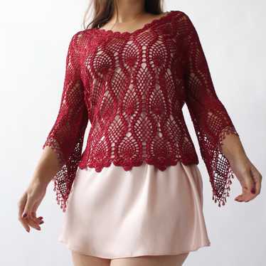 2000s Raspberry Crochet Top - image 1