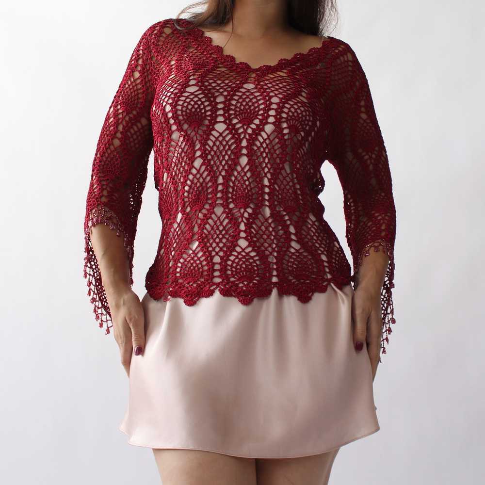 2000s Raspberry Crochet Top - image 2