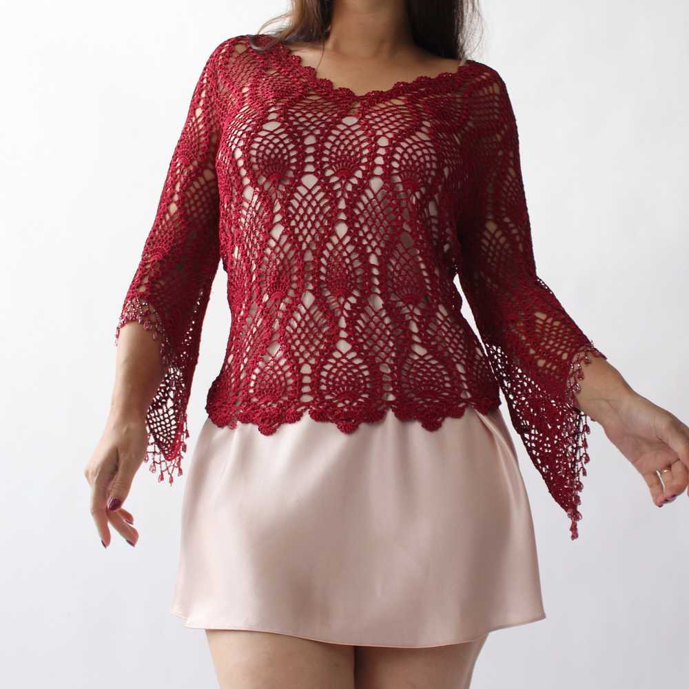 2000s Raspberry Crochet Top - image 5