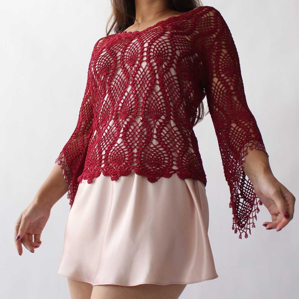 2000s Raspberry Crochet Top - image 7